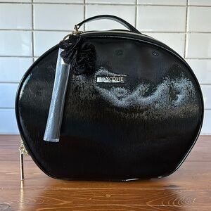 LANCÔME Paris Black Textured Patent Round Cosmetic Case with Key Ring